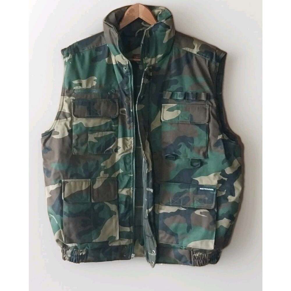 Renegade Mens Large Camo Puffer Vest Fleece Lined Utility Hunting